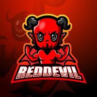 design del logo esport della mascotte del diavolo rosso vettore