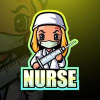 design del logo esport della mascotte dell'infermiera vettore