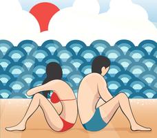 coppia sulla spiaggia fumetto vettoriale, uomo e donna sulla spiaggia vettore