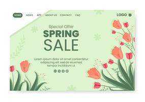 vendita di primavera con fiori in fiore landing page modello design piatto illustrazione modificabile di sfondo quadrato per social media o biglietto di auguri vettore