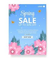 vendita di primavera con fiori in fiore modello poster design piatto illustrazione modificabile di sfondo quadrato per social media o biglietto di auguri vettore