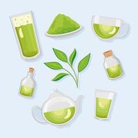 otto icone di tè verde vettore