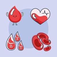 quattro icone di donazione di sangue vettore