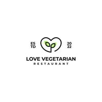 amore vegetariano logo design linea vettoriale monoline con simboli della natura e pianta d'amore