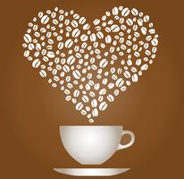 tazza di caffè con fagioli nel vettore di cuore