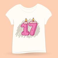 17 candele di doodle di compleanno disegnate a mano per maglietta vettore