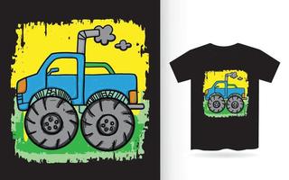 monster truck disegnato a mano per la stampa di t-shirt vettore