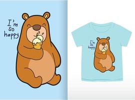simpatico cartone animato orso per maglietta vettore