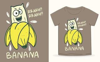 mostro di banana disegnato a mano per t-shirt vettore