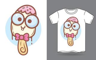simpatico cartone animato nerd lolly gelato per maglietta vettore