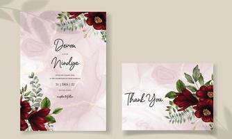 bella carta dell'invito di nozze del fiore rosso dell'acquerello vettore