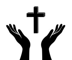 mano e il segno croce di Gesù Cristo vettore