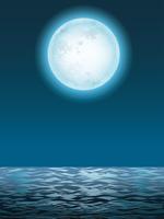 Paesaggio marino con la luna piena e il suo riflesso. vettore