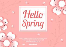 primavera con fiori di sakura in fiore modello di brochure illustrazione piatta modificabile di sfondo quadrato per social media o biglietto di auguri vettore