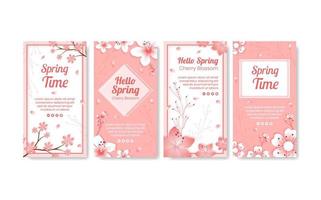 primavera con fiori sakura fiori storie modello illustrazione piatta modificabile di sfondo quadrato per social media o biglietto di auguri vettore