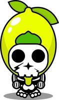 personaggio dei cartoni animati di vettore simpatico personaggio del costume della mascotte del cranio della frutta del limone