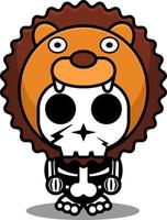 vettore personaggio dei cartoni animati mascotte costume teschio umano animale carino leone