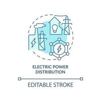 icona del concetto turchese di distribuzione di energia elettrica. illustrazione della linea sottile dell'idea astratta della produttività della griglia intelligente. disegno di contorno isolato. tratto modificabile. roboto-medium, una miriade di caratteri pro-grassetto utilizzati vettore