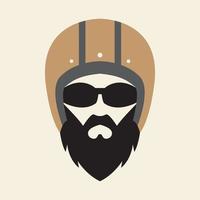 vecchio uomo vintage con barba e casco logo design icona simbolo illustrazione vettoriale
