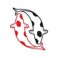 yin yang pesce koi rosso nero logo simbolo icona vettore design grafico illustrazione idea creativa