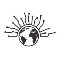 globo del mondo con linee tech connect logo vettore simbolo icona illustrazione design