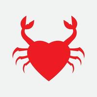 design del logo rosso amore e granchio vettore