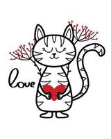 illustrazione vettoriale di simpatico gatto soriano per San Valentino. biglietto di San Valentino. illustrazione per bambini di un gatto in stile doodle.