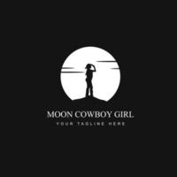 logo moderno della siluetta della ragazza del cowboy della luna vettore