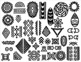elementi disegnati a mano tribali etnici impostati in stile bianco nero. vettore