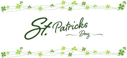 felice giorno di san patrizio con congedo di trifoglio o trifoglio verde su sfondo bianco per banner, sito Web con logo e carta. celebrazione e festival irlandese. vettore