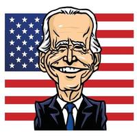 joe biden eletto presidente di noi stati uniti con sfondo bandiera americana cartone animato caricatura disegno vettoriale illustrazione. Washington, 15 dicembre 2020