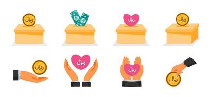donazione utilizzando le icone dei soldi in riyal saudita vettore