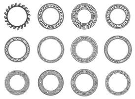 cornici greche del cerchio. bordi a meandri rotondi. modelli di elementi decorativi. illustrazione vettoriale isolato su sfondo bianco.