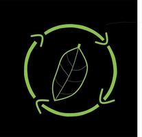 ricicla il logo con foglie verdi su sfondo nero vettore