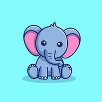 illustrazione dell'icona di vettore del fumetto sveglio dell'elefante seduto. concetto di icona della natura animale isolato vettore premium. stile cartone animato piatto.