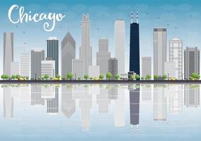 skyline della città di chicago con grattacieli grigi e riflessi. vettore