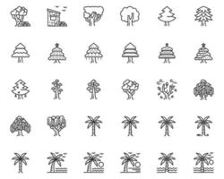 semplice set di icone della linea degli alberi illustrazione vettoriale, ecologia, natura, legno vettore