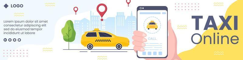 illustrazione piana del modello dell'insegna del servizio di viaggio di prenotazione di taxi online modificabile di sfondo quadrato per i social media o internet web vettore