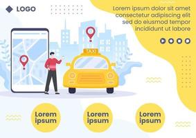 illustrazione piatta del modello dell'opuscolo del servizio di viaggio di prenotazione di taxi online modificabile di sfondo quadrato per i social media o internet web vettore