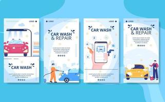 illustrazione di design piatto modello di storie di servizio di lavaggio auto modificabile di sfondo quadrato adatto per social media o annunci web su Internet vettore