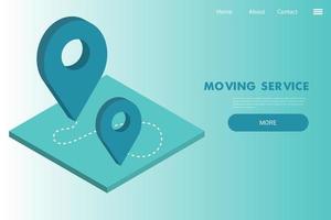 servizi di trasloco - banner web vettoriale con pin di mappatura