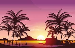 illustrazione di vista del paesaggio della scogliera di bali della spiaggia del lotto di tanah del bel tramonto vettore