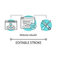 icona del concetto di ricostruzione del sito Web. illustrazione della linea sottile dell'idea di ottimizzazione della mappa del sito. codifica personalizzata. architettura della pagina web, sviluppo. programmazione del sito. disegno di contorno isolato vettoriale. tratto modificabile vettore