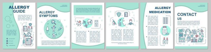 layout del modello di brochure della guida alle allergie. sintomi, trattamento. volantino, opuscolo, design di stampa di volantini con illustrazioni lineari. layout di pagina vettoriali per riviste, relazioni annuali, manifesti pubblicitari