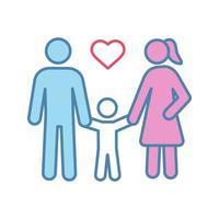 icona del colore della famiglia. donna, uomo e bambino. genitorialità positiva. assistenza all'infanzia. paternità felice. padre, madre e bambino. illustrazione vettoriale isolato