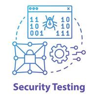 icona del concetto di test di sicurezza. illustrazione della linea sottile dell'idea della fase di sviluppo del software. garanzia di sicurezza. programmazione dell'applicazione. Protezione della privacy. disegno di contorno isolato vettoriale