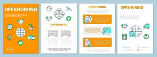 layout del modello di brochure di delocalizzazione. commercio globale. volantino, opuscolo, stampa di volantini con illustrazioni lineari. layout di pagine vettoriali per riviste, relazioni annuali, manifesti pubblicitari