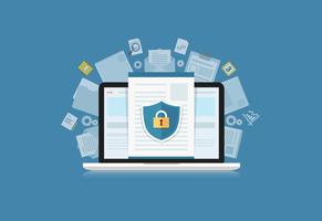 Il concetto è la sicurezza dei dati Centro. Proteggi sul computer Il laptop protegge i dati sensibili. Sicurezza di Internet. Illustrazione vettoriale