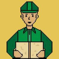 illustrazione del servizio di corriere del pacco del pixel di progettazione di stile vettore
