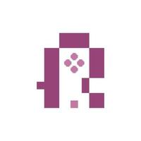 lettera r del game pad con stile pixel art, buona per l'azienda di videogiochi vettore